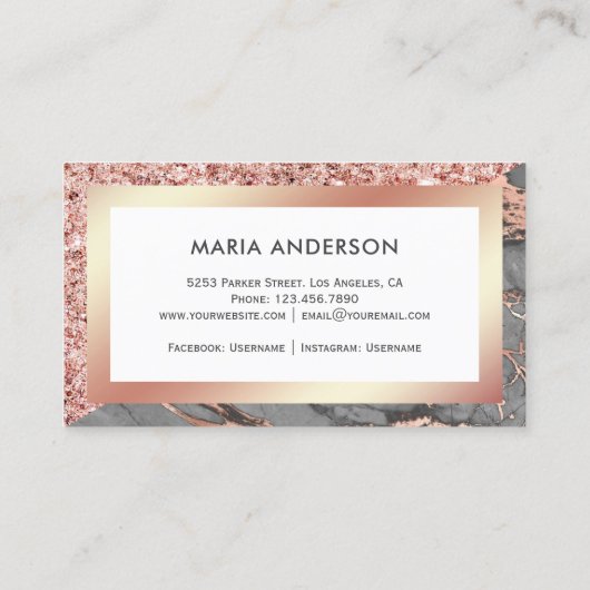 Roos Gold Glitter Grey Marble Makeup Artist Visitekaartje (Achterkant)