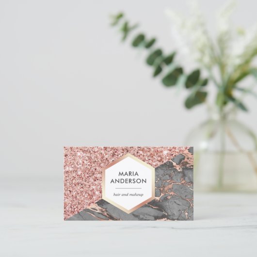 Roos Gold Glitter Grey Marble Makeup Artist Visitekaartje (Staand voorkant)