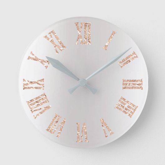 Roos Gold Glitter Grey Silver Ombre Minimale Black Ronde Klok (Voorkant)