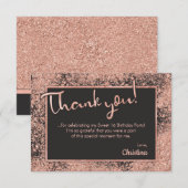 Roos Gold Glitter & grijs zoet 16 Glam Populair Bedankkaart (Voorkant / Achterkant)