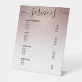 Roos Gold Glitter Haarstylist Price Service Menu Reclamebord Met Voetstuk (Voorkant)