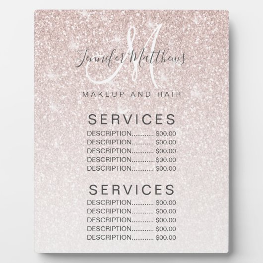 Roos Gold Glitter Hair Makeup Salon Price Menu Fotoplaat (Voorkant)