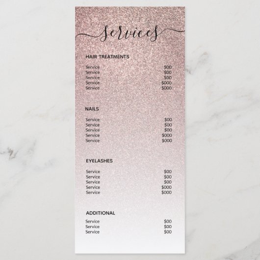 Roos Gold Glitter Hair Salon Makeup Artist Service Menu (Achterkant)