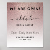 Roos Gold Glitter Hair stylist Salon ReOpening Poster (Voorkant)