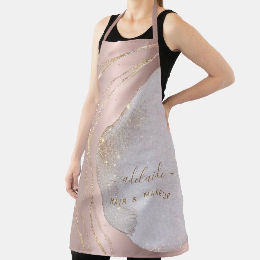 Roos Gold Glitter Hair Stylist Script Salon Name Schort (Insitu)