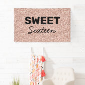 Roos Gold Glitter Hallo Sweet Sixteen Birthday Spandoek (Insitu)