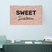 Roos Gold Glitter Hallo Sweet Sixteen Birthday Spandoek (Beurs)