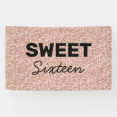 Roos Gold Glitter Hallo Sweet Sixteen Birthday Spandoek (Horizontaal)