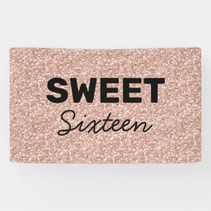 Roos Gold Glitter Hallo Sweet Sixteen Birthday Spandoek