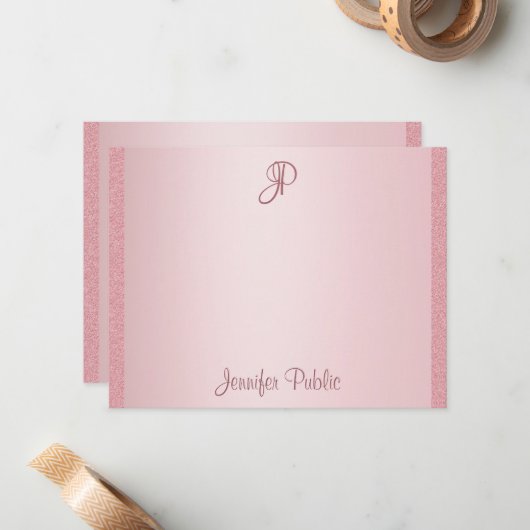 Roos Gold Glitter Hand Script Monogram Sjabloon (Voorkant / Achterkant in situ)