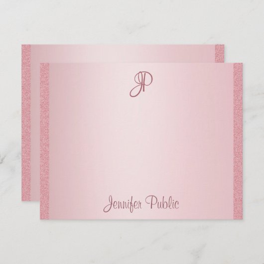 Roos Gold Glitter Hand Script Monogram Sjabloon (Voorkant / Achterkant)