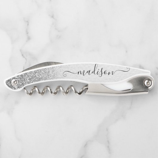 Roos Gold Glitter Handgeschreven Script Custom Nam Kurkentrekker (Achterkant)