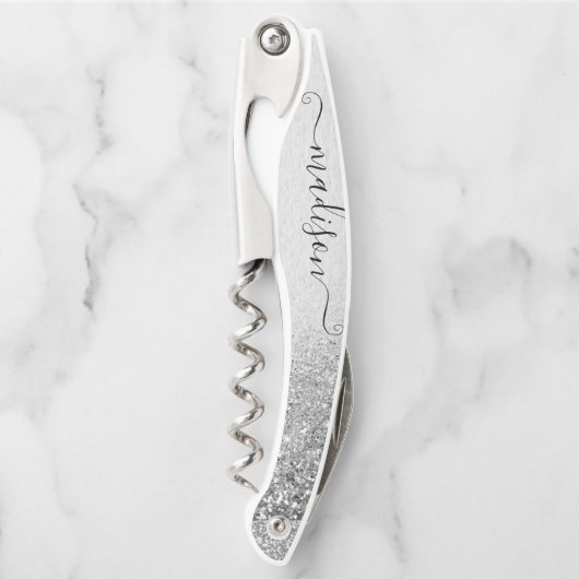 Roos Gold Glitter Handgeschreven Script Custom Nam Kurkentrekker (Voorkant)