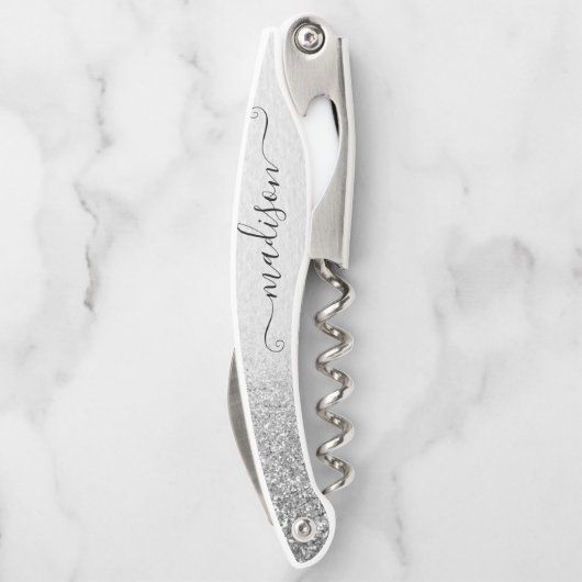 Roos Gold Glitter Handgeschreven Script Custom Nam Kurkentrekker (Achterkant)