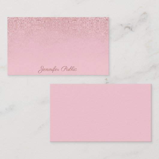 Roos Gold Glitter Handgeschreven Script Name Elega Notitiekaartje (Voorkant / Achterkant)