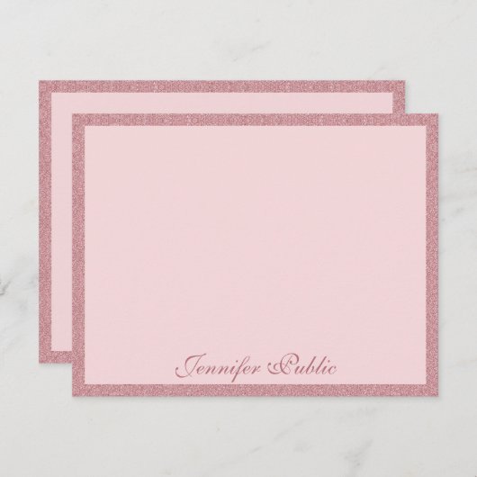 Roos Gold Glitter Handgeschreven Script Name Elega Notitiekaartje (Voorkant / Achterkant)