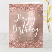 Roos Gold Glitter Handgeschreven stijl Happy Birth Kaart (Gele Bloem)