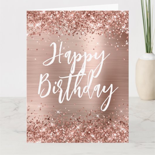 Roos Gold Glitter Handgeschreven stijl Happy Birth Kaart (Voorkant)