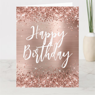 Roos Gold Glitter Handgeschreven stijl Happy Birth Kaart