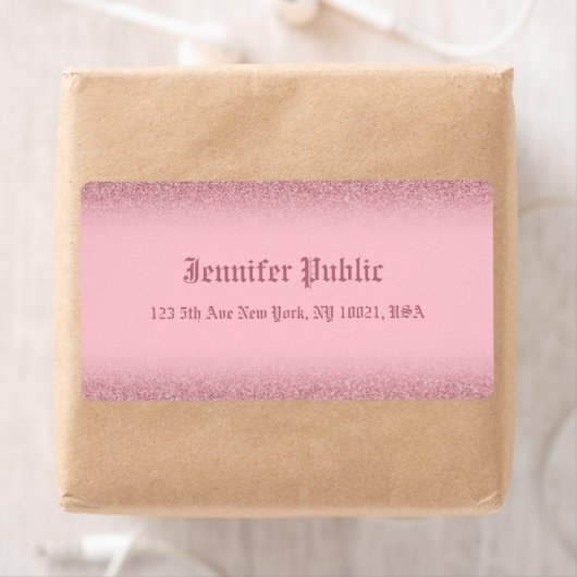 Roos Gold Glitter Handwriting Sjabloon legant Etiket (Insitu)