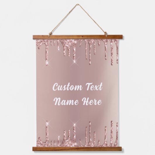 Roos Gold Glitter Hangtapijt en aangepaste tekst Hangend Wandkleed (Voorkant)