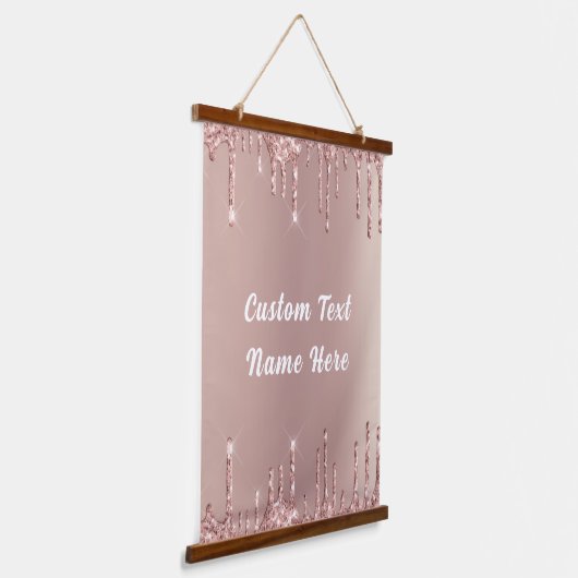 Roos Gold Glitter Hangtapijt en aangepaste tekst Hangend Wandkleed (Gebogen)