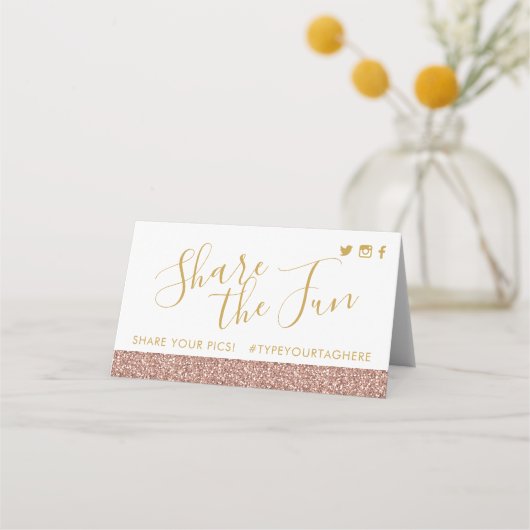 Roos Gold Glitter Hashtag Sociale minikaarten Plaatskaartje (Voorkant)