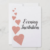 Roos Gold Glitter Hearts Avonduitnodiging Kaart (Voorkant)