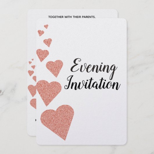 Roos Gold Glitter Hearts Avonduitnodiging Kaart (Voorkant / Achterkant)