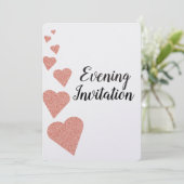 Roos Gold Glitter Hearts Avonduitnodiging Kaart (Staand voorkant)