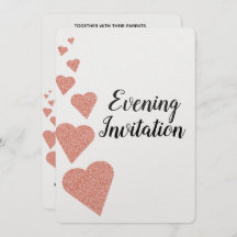 Roos Gold Glitter Hearts Avonduitnodiging