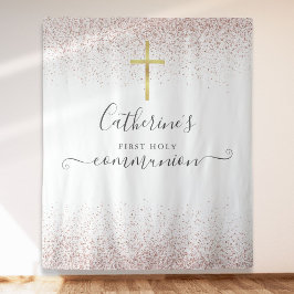 Roos Gold Glitter Heilige Communie Foto Achtergron Wandkleed