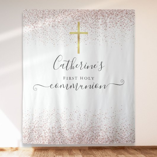 Roos Gold Glitter Heilige Communie Foto Achtergron Wandkleed