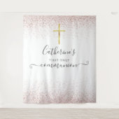 Roos Gold Glitter Heilige Communie Foto Achtergron Wandkleed (Voorkant)