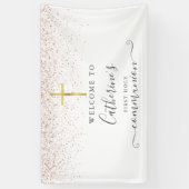 Roos Gold Glitter Heilige Communie Welkom Spandoek (Verticaal)