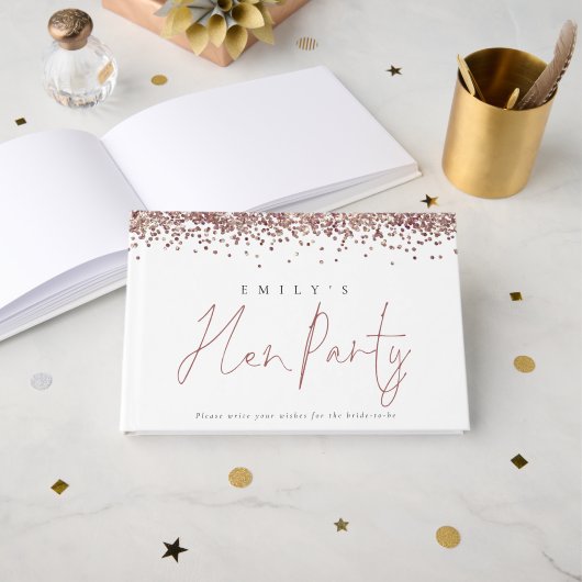 Roos Gold Glitter Hen Party Guest Book Gastenboek (Voorkant open)