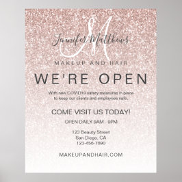 Roos Gold Glitter Heropening Makeup Hair Salon Poster