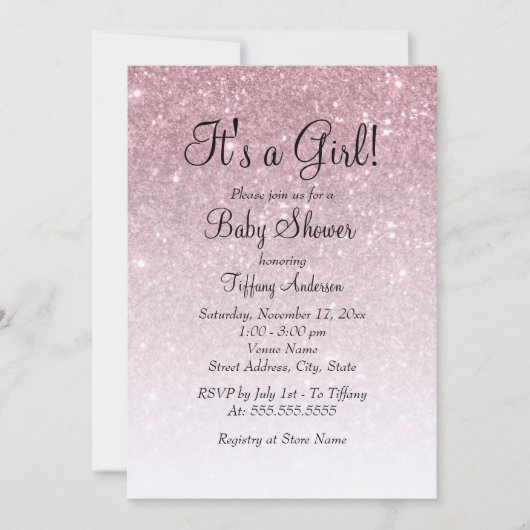 Roos Gold Glitter Het is een Meisje Baby shower Kaart (Voorkant)