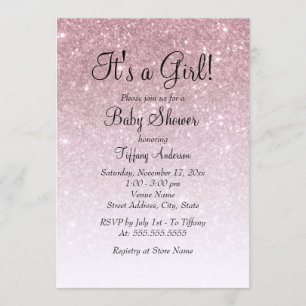 Roos Gold Glitter Het is een meisje Baby shower Kaart