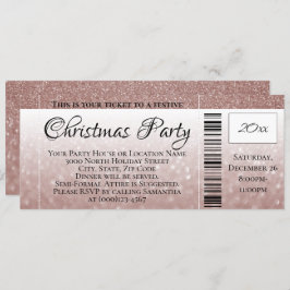 Roos Gold Glitter Holiday Christmas Party Ticket Kaart