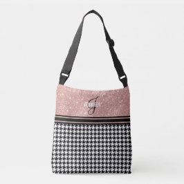 Roos Gold Glitter Houndstooth monogram naam Crossbody Tas