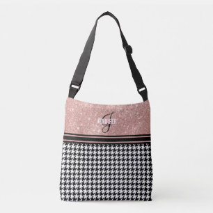 Roos Gold Glitter Houndstooth monogram naam Crossbody Tas