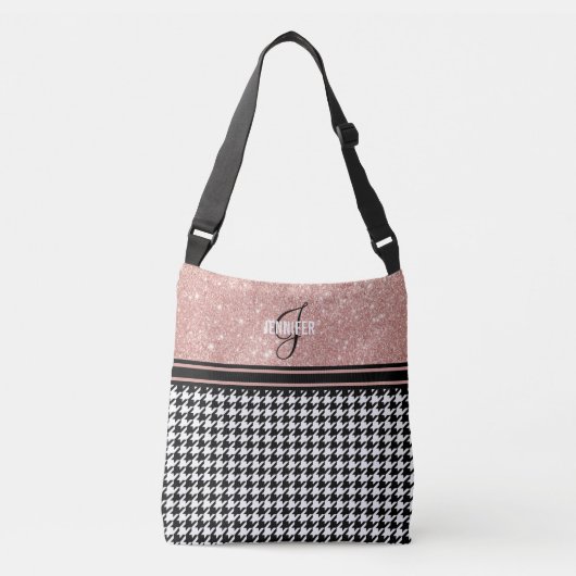 Roos Gold Glitter Houndstooth monogram naam Crossbody Tas (Voorkant)