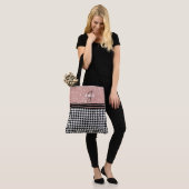 Roos Gold Glitter Houndstooth monogram naam Tote Bag (Op model)
