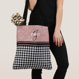 Roos Gold Glitter Houndstooth monogram naam Tote Bag