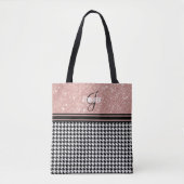 Roos Gold Glitter Houndstooth name monogram Tote Bag (Voorkant)