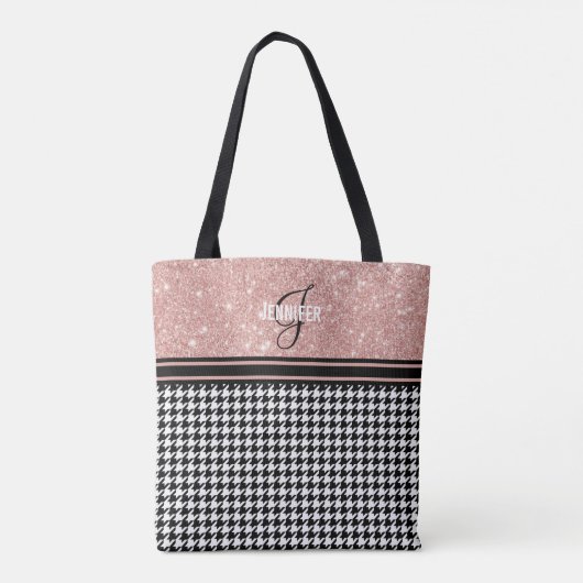 Roos Gold Glitter Houndstooth name monogram Tote Bag (Achterkant)