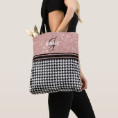 Roos Gold Glitter Houndstooth name monogram Tote Bag (Dichtbij)