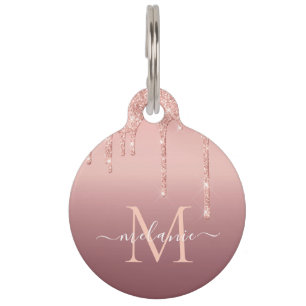 Roos Gold Glitter Huisdier ID Tag Aangepaste Naam Huisdierpenning