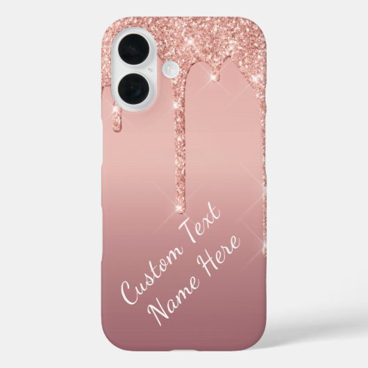 Roos Gold Glitter iPhone Case Aangepaste Tekstnaam (Achterkant)